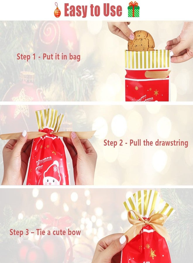 Heniho 60pcs Christmas Treats Bags, 4”x 6” Drawstring Candy Cookie Bags Gift Party Favors - Image 4
